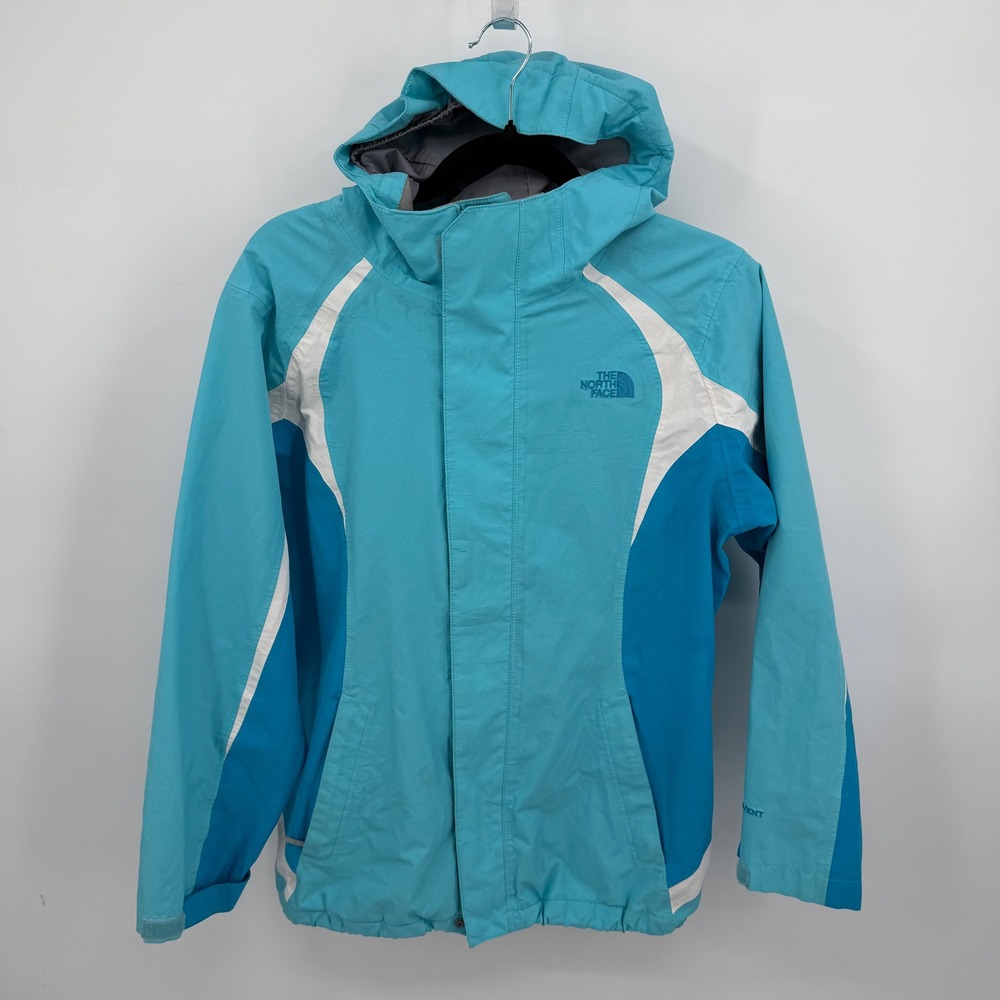The North Face Girls S Hyvent Tri-Climate Jacket Aqua Blue White Full Zip Hooded - Picture 1 of 14